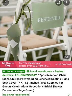 12pcs New Reserved Sage Green Chair Signs